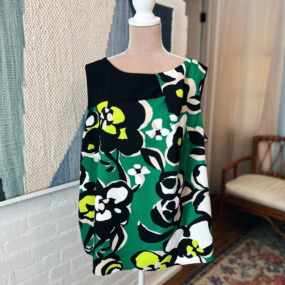 Worthington Green and Black Bold Print Tank Top